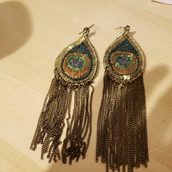 Beaded, Sequined, Silk and Brass Dangling Earrings from Paris - Picture 2 of 6